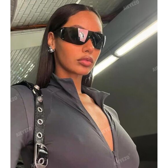 Oversized Y2K Rimless Sunglasses Women's Men UV400 Wrap Around Trendy - Picture 3 of 7